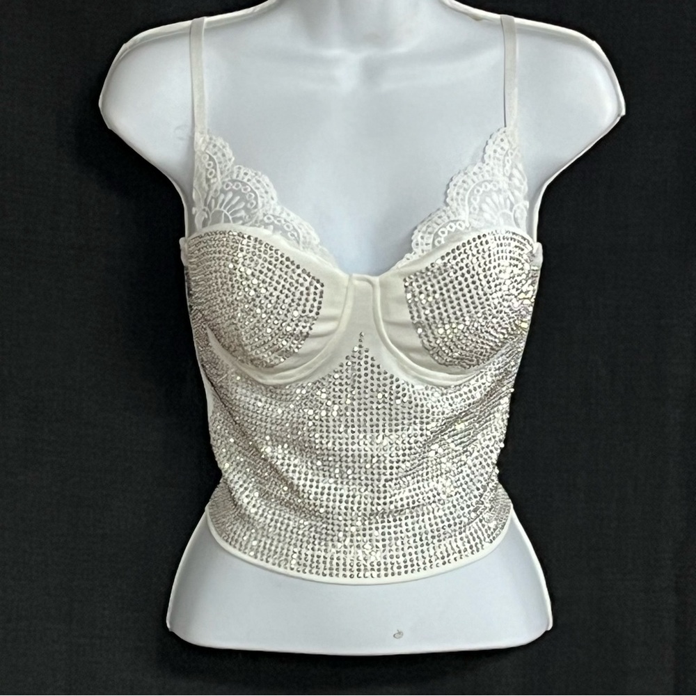 Lizette collection ladies rhinestone push up crop top size large (NWT)